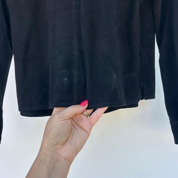 Vintage Y2K Ralph Lauren Suede Leather Wrap Long Sleeve Top Black Medium - Picture 11 of 11